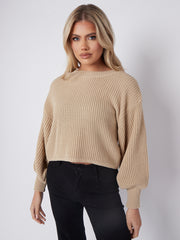 Plain Oversized Cropped Knitted Jumper