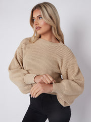 Plain Oversized Cropped Knitted Jumper