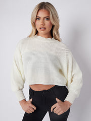 Plain Oversized Cropped Knitted Jumper