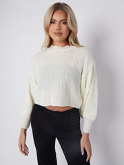 Plain Oversized Cropped Knitted Jumper