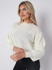 Plain Oversized Cropped Knitted Jumper