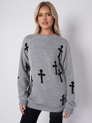 Crucifix details oversized gebreide trui