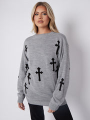 Crucifix details oversized gebreide trui