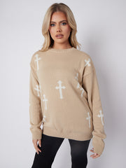 Crucifix details oversized gebreide trui