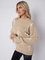Crucifix details oversized gebreide trui