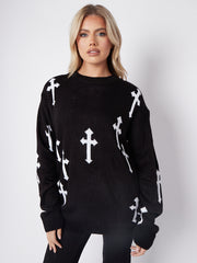 Crucifix details oversized gebreide trui
