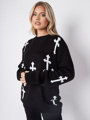 Crucifix details oversized gebreide trui