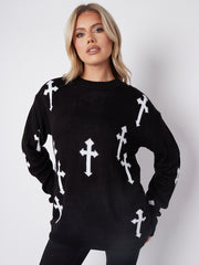 Crucifix details oversized gebreide trui