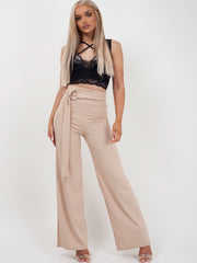 Double Ring Belt Ribbed Trousers