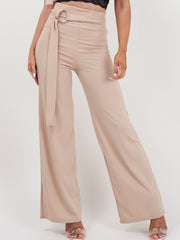 Double Ring Belt Ribbed Trousers