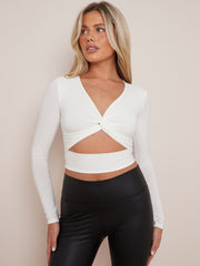 Long Sleeves Twist Knot Cut Out Crop Top
