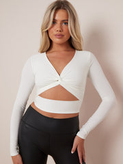 Long Sleeves Twist Knot Cut Out Crop Top