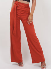 Double Ring Belt Ribbed Trousers