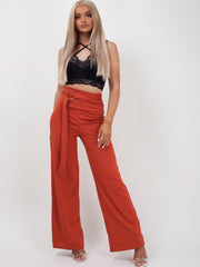 Double Ring Belt Ribbed Trousers