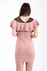 Doppel -Rüschen -Mesh Bodycon -Kleid