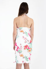 Lace Up Sides Floral Print Halterneck Dress