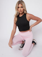 Stretchy High Waisted Ribbed Leggings