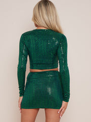 Sequin Tie Knot Crop Top & Mini Skirt Co-ord