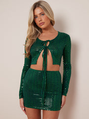 Sequin Tie Knot Crop Top & Mini Skirt Co-ord