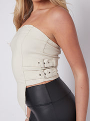 Belted Side Asymmetric Hem Bandeau Crop Top