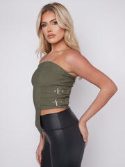 Belted Side Asymmetric Hem Bandeau Crop Top