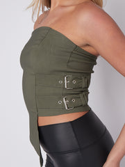 Belted Side Asymmetric Hem Bandeau Crop Top