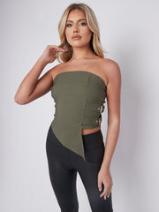 Belted Side Asymmetric Hem Bandeau Crop Top