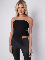 Belted Side Asymmetric Hem Bandeau Crop Top