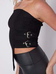 Belted Side Asymmetric Hem Bandeau Crop Top