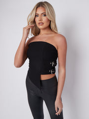 Belted Side Asymmetric Hem Bandeau Crop Top