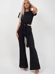 Ribbed Tie Knot Crop Top & Trouser Co-ord