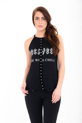 Eyelet Trim Reckless Print Vest Top