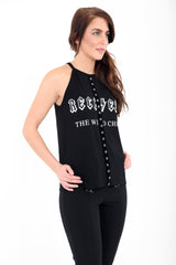 Eyelet Trim Reckless Print Vest Top