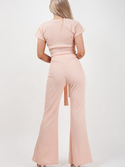 Ribbed Tie Knot Crop Top & Trouser Co-ord
