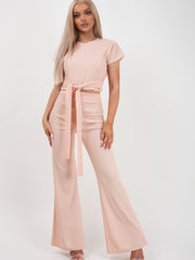 Ribbed Tie Knot Crop Top & Trouser Co-ord