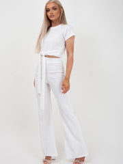 Ribbed Tie Knot Crop Top & Trouser Co-ord