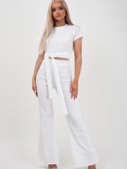 Ribbed Tie Knot Crop Top & Trouser Co-ord