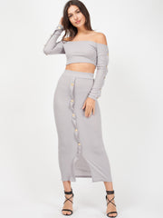 Knopknoop geribbelde crop top & maxi rok coöperatie