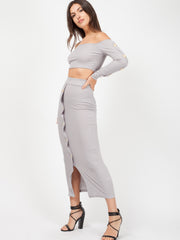Knopknoop geribbelde crop top & maxi rok coöperatie