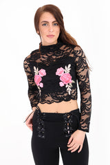 Embroidered Floral Lace Crop Top