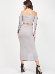 Knopknoop geribbelde crop top & maxi rok coöperatie