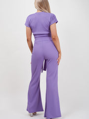 Ribbed Tie Knot Crop Top & Trouser Co-ord