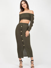 Knopknoop geribbelde crop top & maxi rok coöperatie