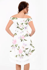 Spring Floral Mesh Insert Bardot Skater Dress