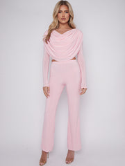 Slinky Draped Cowl Neck Crop Top & Hosen Co-ordte