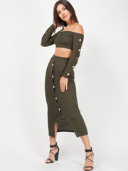 Knopknoop geribbelde crop top & maxi rok coöperatie
