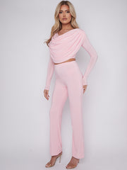Slinky Draped Cowl Neck Crop Top & Hosen Co-ordte
