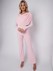 Slinky Draped Cowl Neck Crop Top & Hosen Co-ordte