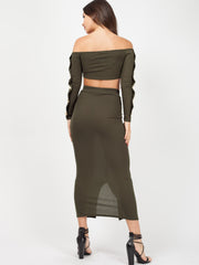 Knopknoop geribbelde crop top & maxi rok coöperatie