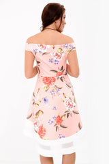 Spring Floral Mesh Insert Bardot Skater Dress